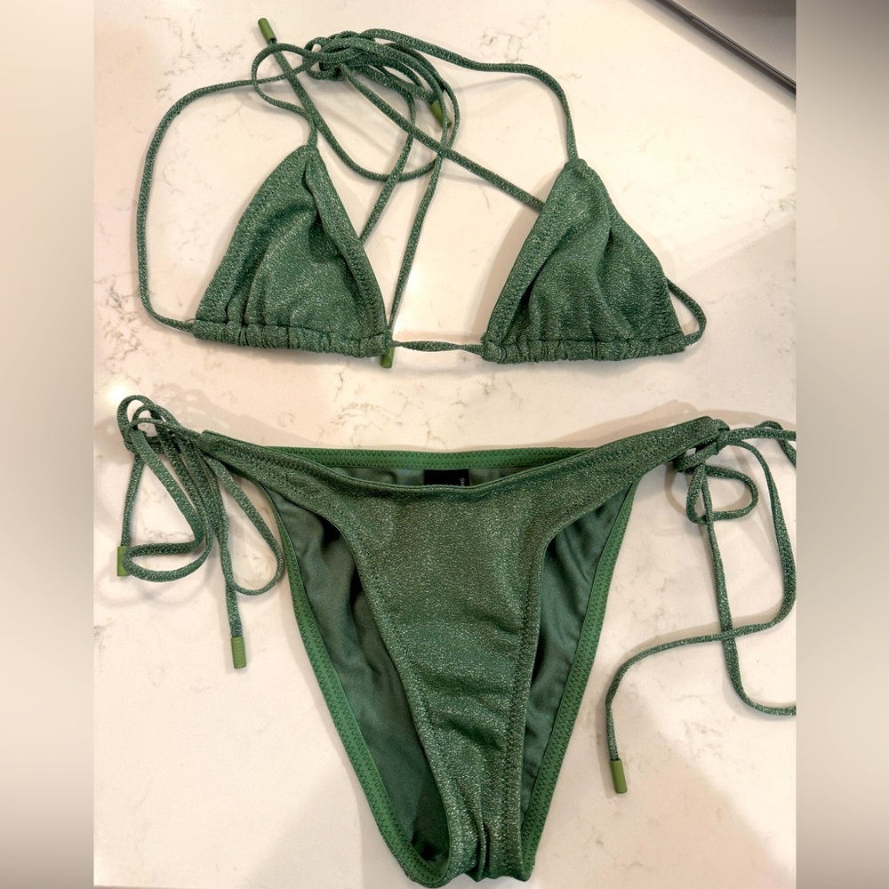 TRIANGL Green Sparkly String Bikini